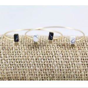Anthro Black Stone Gold Marble Bar Cuff Bracelet